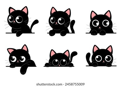 Set of black cats looking out the window.