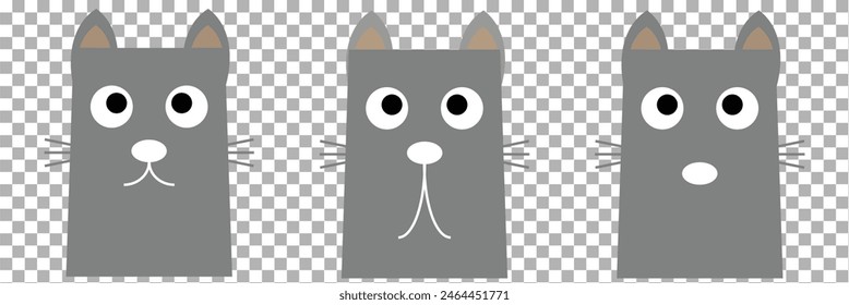 Set of black cats looking out the window. Collection of cartoon cats peeking out the window. Funny peeking pets. Vector illustration on white background. Tattoo. Eps10.