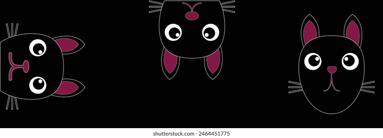 Set of black cats looking out the window. Collection of cartoon cats peeking out the window. Funny peeking pets. Vector illustration on white background. Tattoo. Eps10.