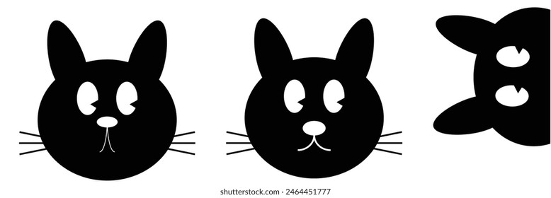Set of black cats looking out the window. Collection of cartoon cats peeking out the window. Funny peeking pets. Vector illustration on white background. Tattoo. Eps10.