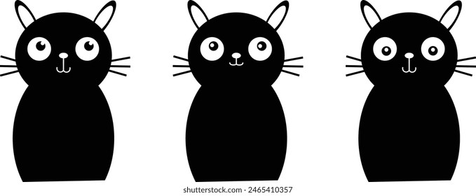 Set of black cats looking out the window. Collection of cartoon cats peeking out the window. Funny peeking pets. Vector illustration on white background. Tattoo eps 10