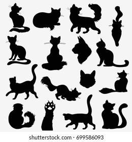 Set of black cats Silhouettes on a white background isolated