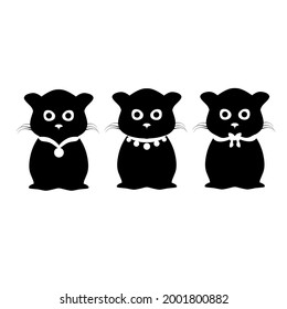Set of black cats using a ribbon necklace. Collection of cute cats for your logo. cat playing spoiled. on a white background