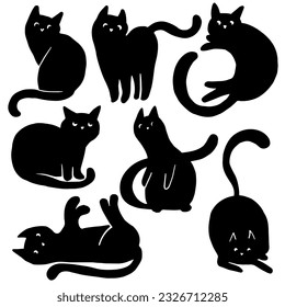 Set of black cats. Vector graphics.
