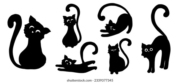 Set of black cats. Vector graphics.	