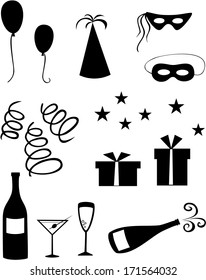Set of black celebration icons on white background