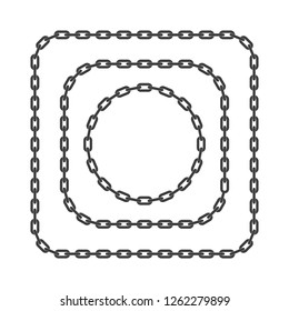 Set of black chain frames isolated on white background. Round and square shape. Vintage framework concept. Vector illustration in flat style. EPS 10.