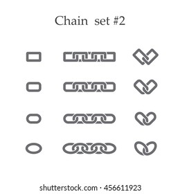 Set of black chain links isolated on white background