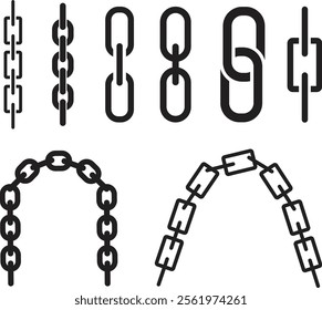 Set of black chains or link icons