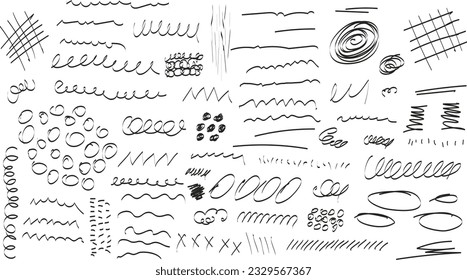 set of black Charcoal Pencil Scribbles