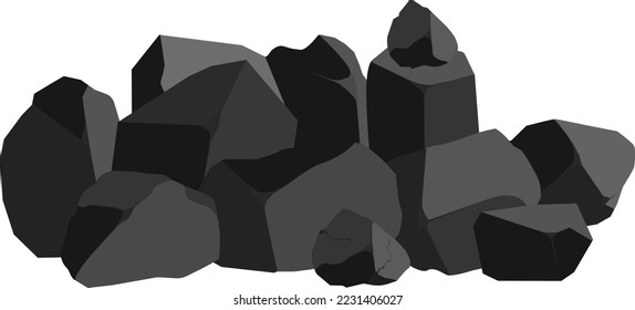 Un conjunto de carbón vegetal negro de varias formas. Colección de trozos de carbón, grafito, basalto y antracita. El concepto de minería y mineral en una mina. Fragmentos de roca, rocas y material de construcción.
