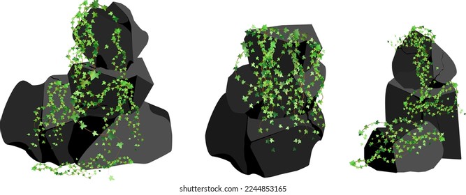 A set of black charcoal of various shapes.Collection of pieces of coal, graphite, basalt and anthracite. The concept of mining and ore in a mine.Rock fragments,boulders and building material.