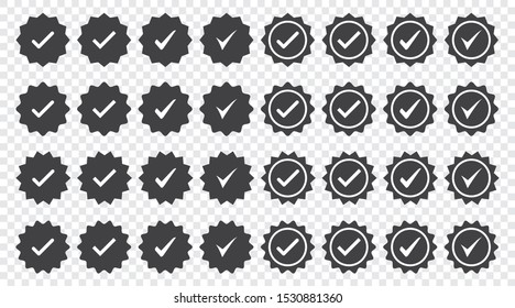 Set of black check mark badge icons. Profile verification icons