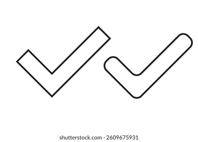 Set of black check mark isolated vector icons. Vote symbol tick. Approved icon. Check mark icon set. Tick checkmark check list button icon.