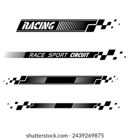 Set of black checkered logos for sport car decals and different moto racing designs