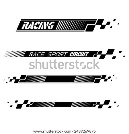 Set of black checkered logos for sport car decals and different moto racing designs