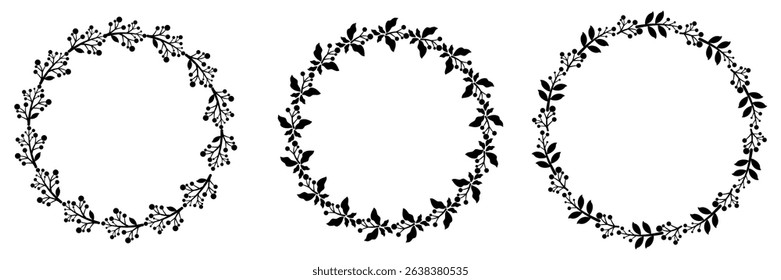 set of black cherry and leaves frames ,wreaths collection,leaves decorative elements.