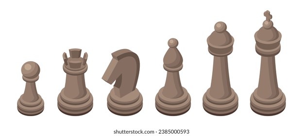 Set of black chess pieces. 3D clipart. Vector.