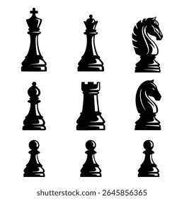 set of black chess pieces icon