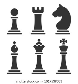 Set of black chess pieces icons in flat style isolated on the white background. Vector illustration