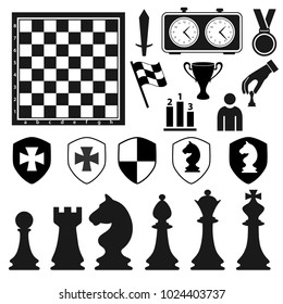 Set of black chess pieces icons in flat style on the white background. Vector illustration