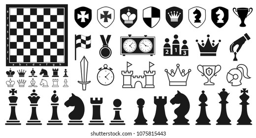 Set of black chess pieces icons in flat style on the white background. Vector illustration