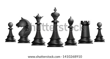Set of black chess pieces. Chess piece icons. Board game. Vector illustration isolated on white background