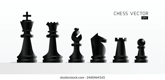 Set of black chess pieces. Realistic vector Chess piece icons. Board game. Vector illustration