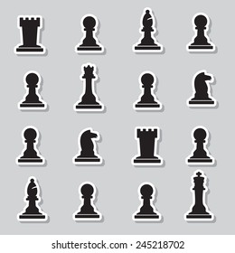 set of black chess pieces stickers eps10