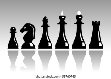 Set of black chess with reflections