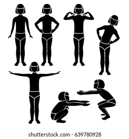 Set of black children's silhouette figures isolated on white background.