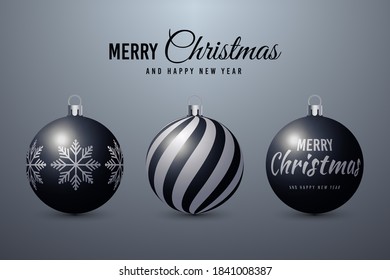 Juego de bolas negras de Navidad. Ilustración del vector