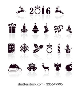 Set of black Christmas icons isolated on white background, illustration