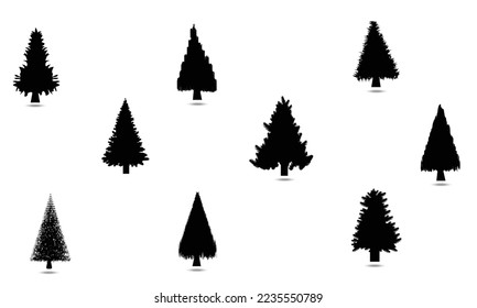 Set of  black christmas tree silhouette Vector, isolated pine tree with Winter season design elements.