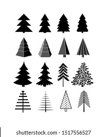 Set of black christmas trees. Vector illustration for web mobile, logo, app, UI design.