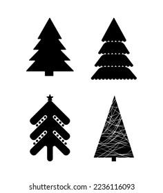 Set of black christmas trees. Vector objects for creating patterns, wallpapers, and decorations.
