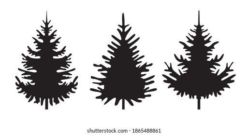 Eine Reihe von schwarzen Weihnachtsbäumen. Wintersaison Design Elemente und einfach Piktogrammkollektion. Isolierte Vektorsymbole und Illustration.