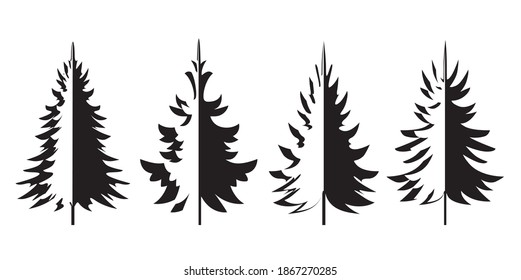 A set of black Christmas Trees. Winter season design elements and simply pictogram collection. Isolated vector xmas Icons and Illustration.