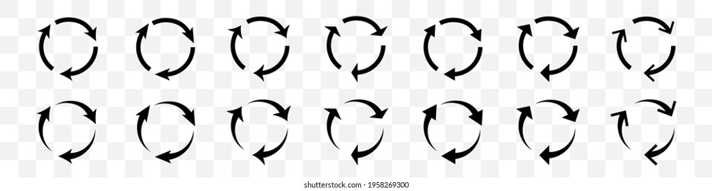 Set of black circle arrows on transparent background