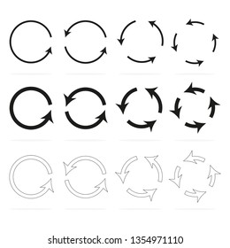 set of black circle arrows with shadow, vector
