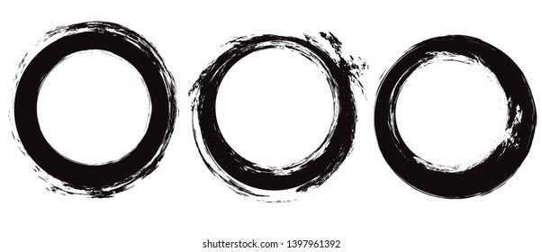 Set of black circle grunge strokes. Round ink brushstrokes. Objects separate from the background. Vector scratch elements for decor of invitations, cards and your design