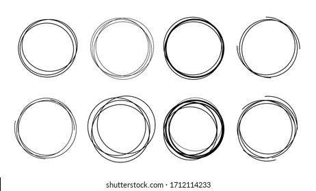 Set Of Black Circle Line Doodle Round Design Elements Ball Vector