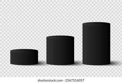 Set of black circle podiums isolated on transparent background