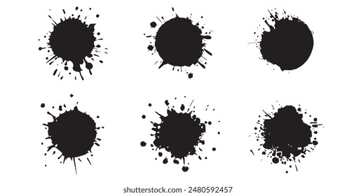 Conjunto de salpicaduras de pintura de círculo negro salpicado aislado sobre un fondo blanco o transparente, Ilustración vectorial	