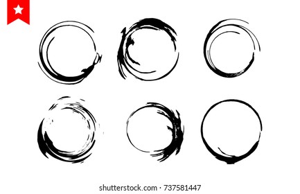 Set of black circle stains, paint drops and ink splashes