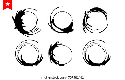 Set of black circle stains, paint drops and ink splashes