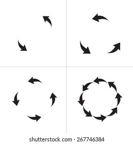 Set of black circle vector arrows. Round motion arrow symbol of recycling continuity and circulation. Vector selected icons on a white background.