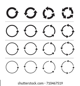 Set Of Black Circle Vector Arrows. Round Motion Arrow Symbol Of Recycling Continuity And Circulation. Vector Selected Icons On A White Background.