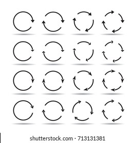 Set Of Black Circle Vector Arrows. Round Motion Arrow Symbol Of Recycling Continuity And Circulation. Vector Selected Icons On A White Background.