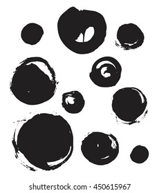 set of black circles, brush strokes, grunge. 